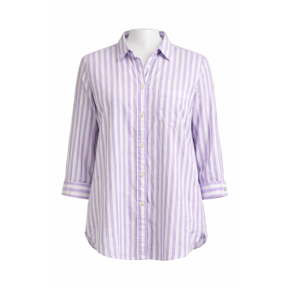 J Jill Striped Button Down Women M‎ Purple White Long Sleeve Shirt